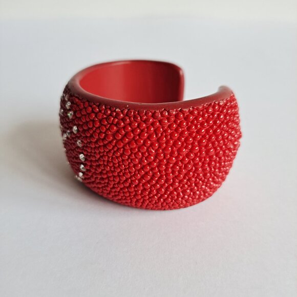 Women's Red Stingray Cuff Bracelet with Peace Crystal Sign - Picture 4 of 14